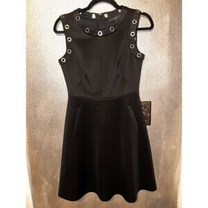 Marc New York Edgy Preppy Punk Grunge Black Grommet Exposed Zipper Skater Dress
